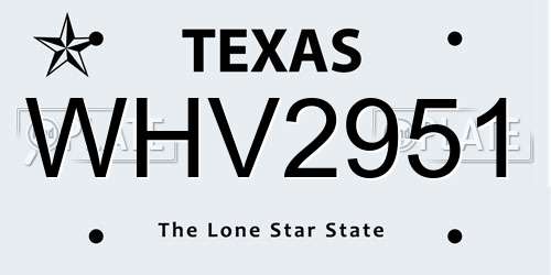 WHV2951 Texas License Plate