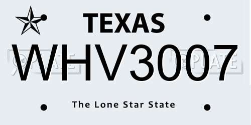 WHV3007 Texas License Plate