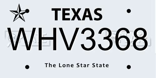 WHV3368 Texas License Plate