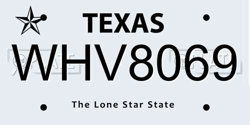 WHV8069 Texas License Plate
