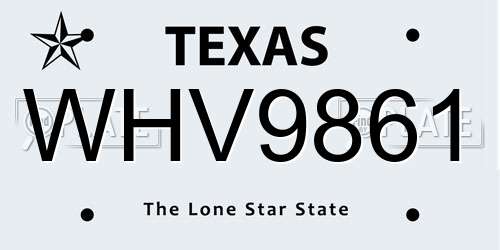 WHV9861 Texas License Plate