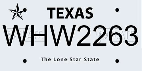 WHW2263 Texas License Plate