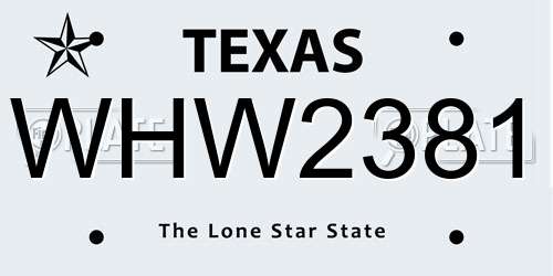 WHW2381 Texas License Plate