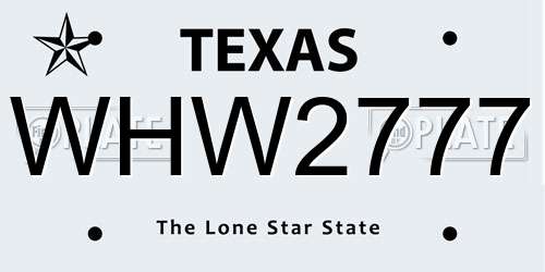 WHW2777 Texas License Plate