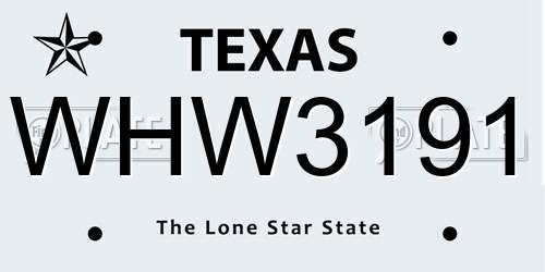 WHW3191 Texas License Plate