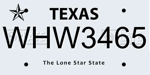 WHW3465 Texas License Plate