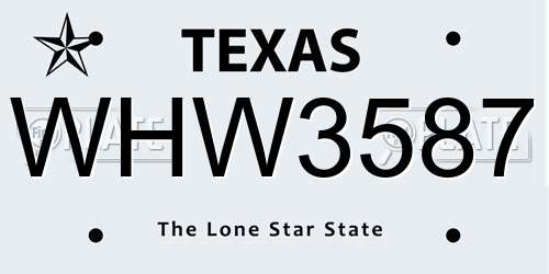 WHW3587 Texas License Plate