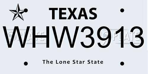 WHW3913 Texas License Plate