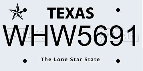 WHW5691 Texas License Plate