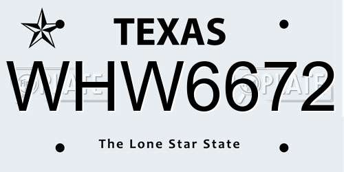 WHW6672 Texas License Plate