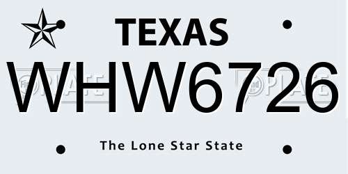 WHW6726 Texas License Plate