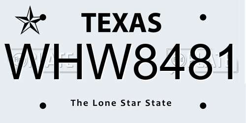 WHW8481 Texas License Plate