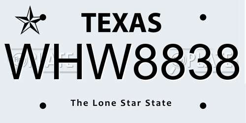 WHW8838 Texas License Plate