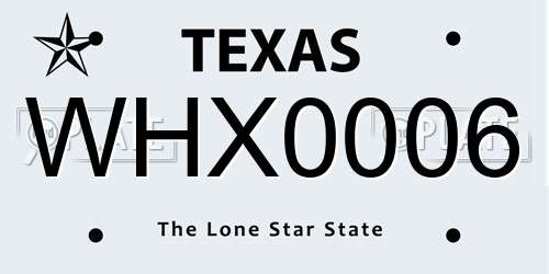 WHX0006 Texas License Plate