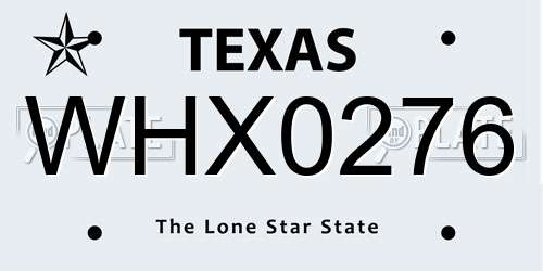 WHX0276 Texas License Plate