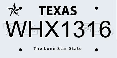 WHX1316 Texas License Plate