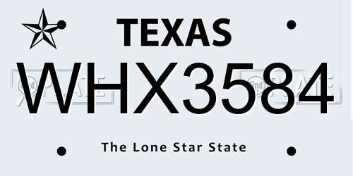 WHX3584 Texas License Plate