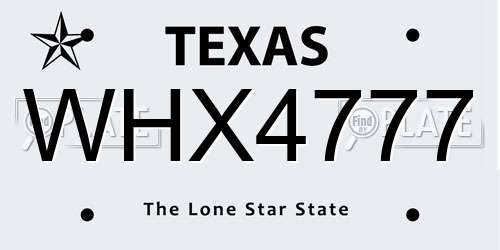 WHX4777 Texas License Plate