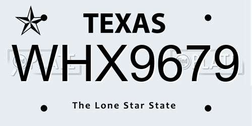 WHX9679 Texas License Plate