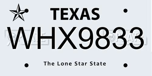 WHX9833 Texas License Plate