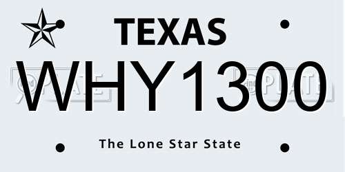 WHY1300 Texas License Plate
