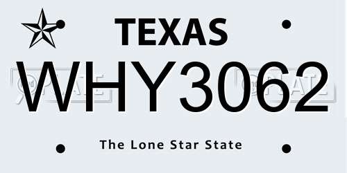 WHY3062 Texas License Plate