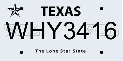 WHY3416 Texas License Plate