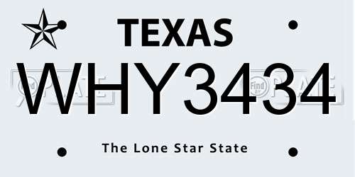WHY3434 Texas License Plate