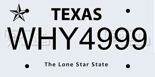 WHY4999 Texas License Plate