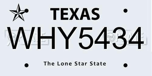 WHY5434 Texas License Plate