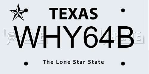 WHY64B Texas License Plate