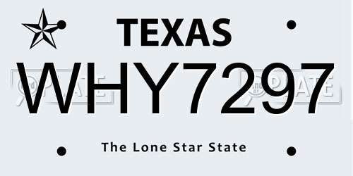WHY7297 Texas License Plate