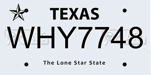 WHY7748 Texas License Plate