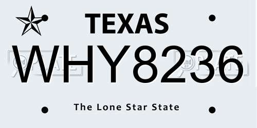 WHY8236 Texas License Plate