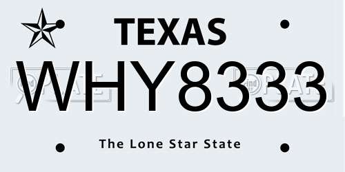 WHY8333 Texas License Plate