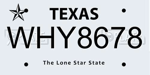 WHY8678 Texas License Plate