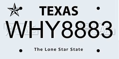 WHY8883 Texas License Plate