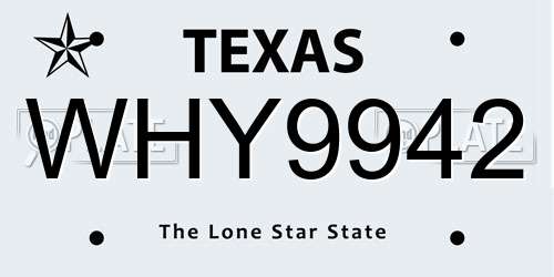 WHY9942 Texas License Plate