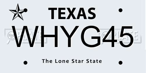 WHYG45 Texas License Plate