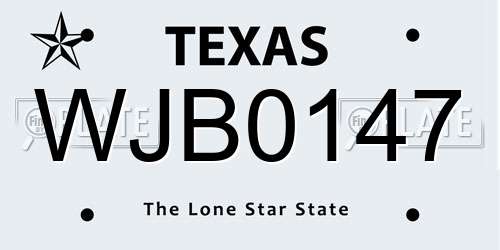 WJB0147 Texas License Plate