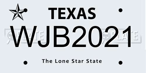 WJB2021 Texas License Plate