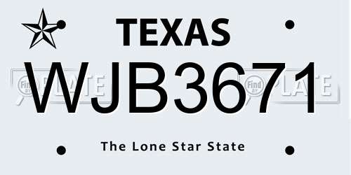 WJB3671 Texas License Plate