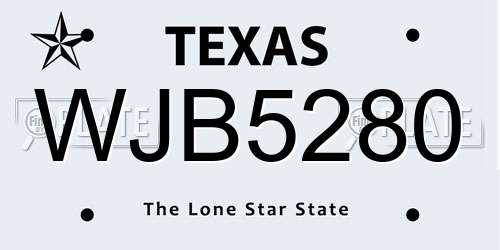 WJB5280 Texas License Plate