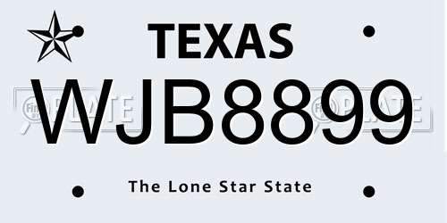 WJB8899 Texas License Plate