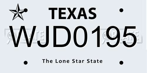 WJD0195 Texas License Plate