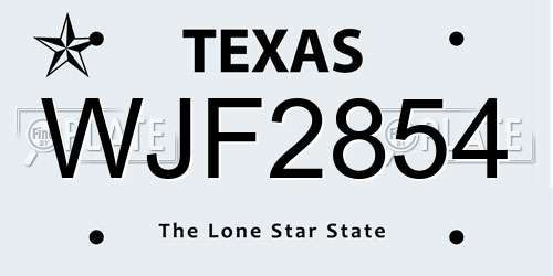 WJF2854 Texas License Plate