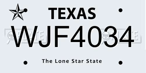 WJF4034 Texas License Plate