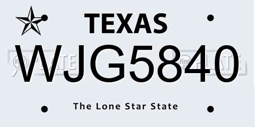 WJG5840 Texas License Plate