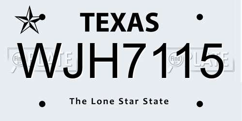 WJH7115 Texas License Plate