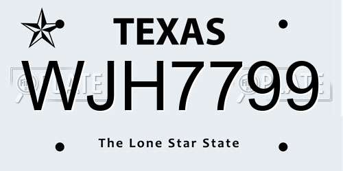 WJH7799 Texas License Plate